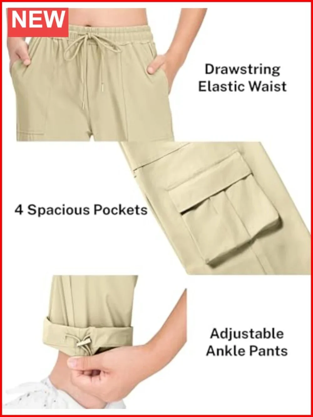 Girls Cargo Pants Lightweight Water Resistant Hiking Joggers with Pockets